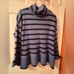 SHEIN Blue and Black Striped Cowl Neck Sweater